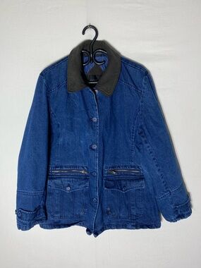 Vintage 90s Sequence Quilted Lining Denim Jacket Utility Barn Chore Coat Size L